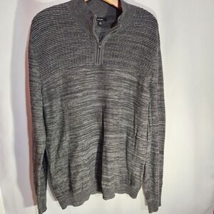 Alfani Mock Neck Mens‎  LARGE 1/4 Zip Gray Pullover Knit Ribbed Shoulder Sweater